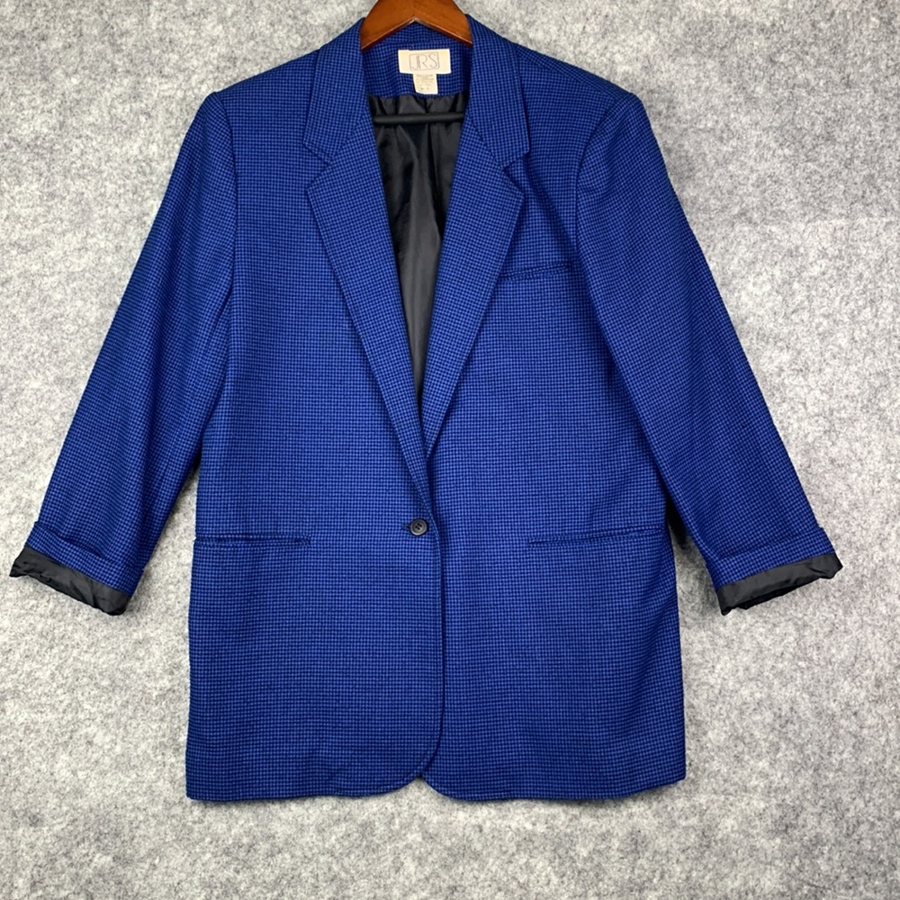 Women’s JR’S Vintage 90s Blue Black Houndstooth Button Blazer Size Large